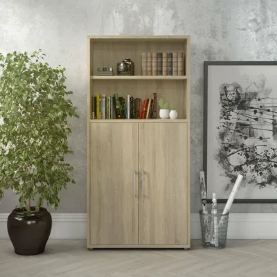 Image de Saotome - Buffet, 89x40x186h cm Chêne Marron, 4 Étagères