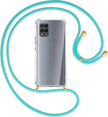 Produktbild von Handykette Backcover-Schutzhülle mit Band (Metall goldfarben) für Xiaomi Mi 10 Lite 5G (Zoom) - türkis