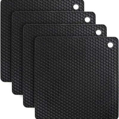 Silikon-Untersetzer 4er-Set, schwarz, quadratisch, 18 cm