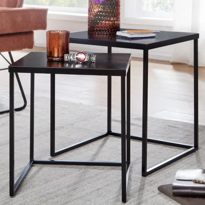 Image de FineBuy Table de salon set de 2 tables métalliques d'appoint carrées Noir Table d'appoint industrielle Table basse Table carrée Set de table 2 pièces