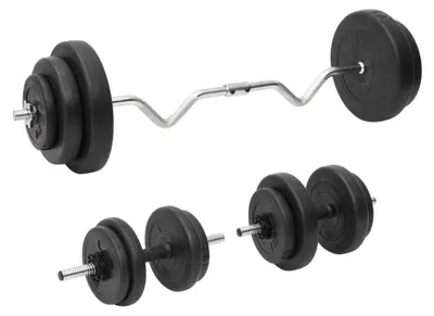 Produktbild von Hantel- und SZ-Curlstangen-Set - 60 kg Hantelset - Verstellbare Gewichte - Zement-Gewichtsscheiben mit Kunststoff - Für Männer - Schwarz