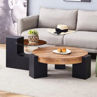 Produktbild von L-förmige Wohnzimmertischplatte - Braun - MDF - Transparent