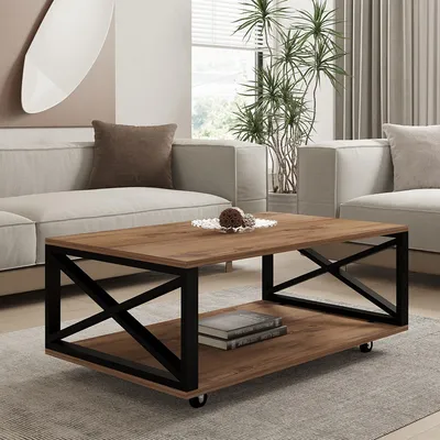 Image de Lesegno - Table basse, 98x60x34h cm Chêne foncé, avec roues