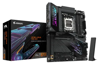 Produktbild von GIGABYTE X870E AORUS PRO X3D Mainboard - Unterstützt AMD Ryzen 9000 CPUs, digitales 18+2+2-Phasen-VRM, bis zu 9000MHz DDR5 (O.C.), 2xPCIe 5.0 + 2xPCIe 4.0, Wi-Fi 7, 5GbE LAN, USB 4, AMD, Sockel AM5, AMD Ryzen 7000 Series, AMD Ryzen 8000 Series, AMD Ryzen 9000 Series, Sockel AM5, DDR5-SDRAM, 256 GB