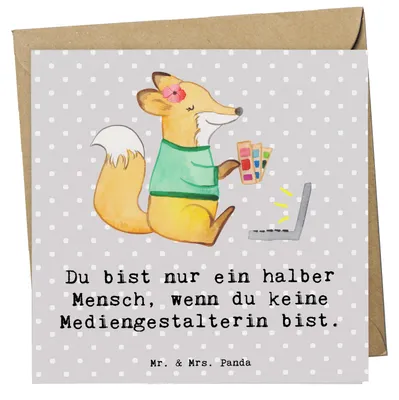 Produktbild von Mr. & Mrs. Panda Grußkarte Mediengestalterin Herz - Grau Pastell - Geschenk, Mediengestalter, Glückwunschkarte, Spruch, anlasskarte, faltkarte, Klappkarte, Grafikerin