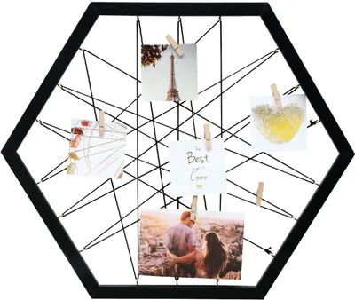 Produktbild von Deknudt S68VB2 Memotafel sechseckig Schwarz mit Klammern 40x40 cm