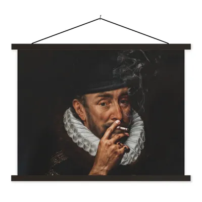 Produktbild von MuchoWow® Textilposter Wilhelm von Oranien - Adriaen Thomasz - Zigaretten 150x113 cm mit schwarzem Rahmen - Wohnzimmer