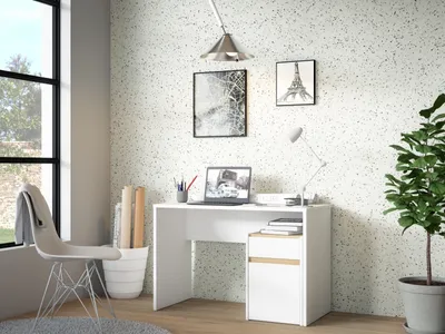 Produktbild von Schreibtisch >MODULTRICK< in Weiss / Artisan Eiche Nachbildung - 110x72,7x52,7cm (BxHxT)