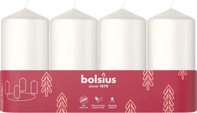 Image de Bougies Bolsius Pillar Avent, Noel, blanches, 48/100 mm, pack 4 pcs