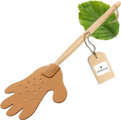 Immagine prodotto di Schiacciamosche Hofmeister in legno e pelle - Repellente manuale per insetti - Schiacciamosche per zanzare