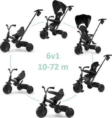 Image de QPLAY Tricycle Elite Platinum Black, 6 en 1, 10-72 mois