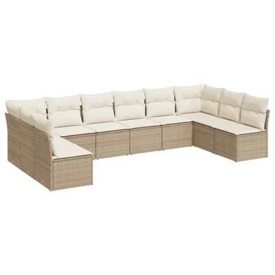 Produktbild von 10-tlg. Garten-Sofagarnitur mit Kissen Beige Poly Rattan