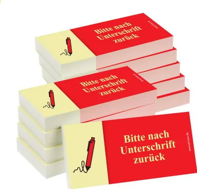 Produktbild von PRICARO Haftnotizen "Nach Unterschrift zurück", rot, 100 Blatt, 10 Stück