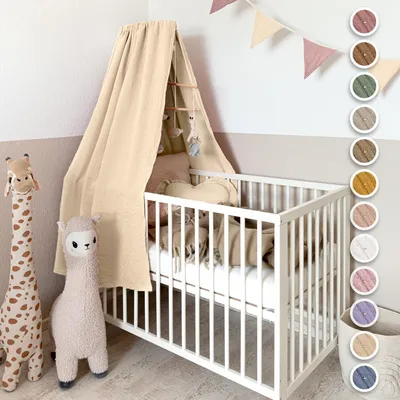 Produktbild von Babybett Himmel Creme mit Goldapplikation, ohne Himmelstange - Musselin