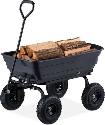 Produktbild von Famanu Bolderkar mit Kippfunktion - für Gartenabfälle - 4 Luftreifen - bis 250 kg - schwarz