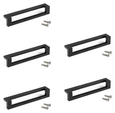 Zdjęcie produktu dla Emuca Pakiet 5 uchwytów meblowych Ribarroja, L144mm, Rozstaw 128mm, Znal, Malowane na czarno