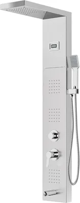 Produktbild von Duschsäule mit Hydromassage, LED-Temperaturanzeige, Wasserhahn mit 5 Funktionen, Regen, Wasserfall, Massage, Wanneneinlauf und Duschkopf mit Schlauch