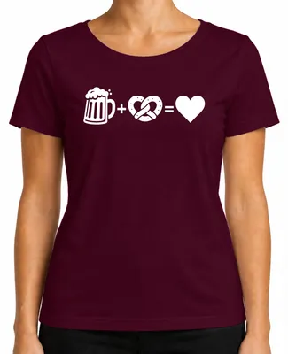 Productafbeelding van Bier, pretzel,  , Wiesn, Beieren, traditionele kleding, dames T-shirt, bordeauxrood, maat XXL
