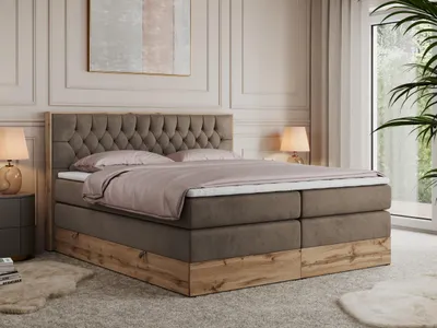 Obrázek produktu pro Kontinentální postel Boxspring AMORE KING s úložným prostorem - 180x200 cm - Materace H3 - Hnědá Samet - Topper T25