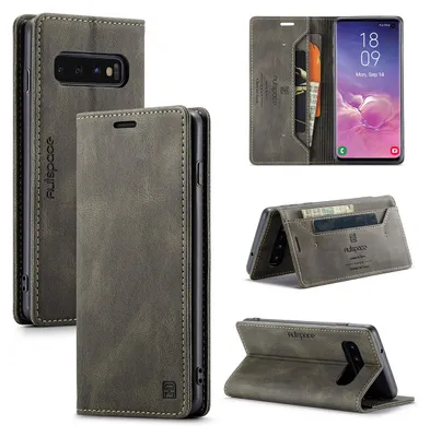 Produktbild von Galaxy S10 Brieftasche Hülle, Retro Kunstledertasche Stand Schutzhülle für Samsung Galaxy S10 Kupfer