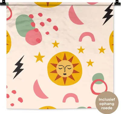 Produktbild von MuchoWow® Wandteppich Wandbehang Sonne - Mond - Muster 60x60 cm Tapisserie Dekoration Wandtuch - Dekorationen - Wand Decke