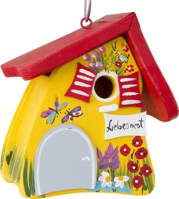 Produktbild von Vogelvilla, Nistkasten, handbemalt, wetterfest, Gartenzauber gelb