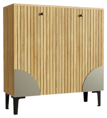 Produktbild von Aufbewahrungsschrank - Schuhschrank - Moderne Türen Und Schubladen - 90 x 32 x 94 cm - Holzoptik - Für Flur Und Wohnzimmer