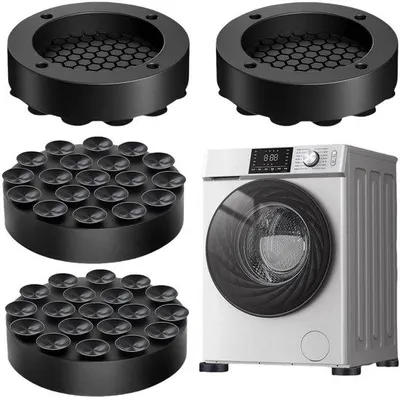Productafbeelding van Ibenzoa® Antivibratie- en antislipmatten, set van 4, zwart, siliconen – 19 zuignappen, dempt trillingen en geluid, geschikt voor wasmachine, droger en koelkast
