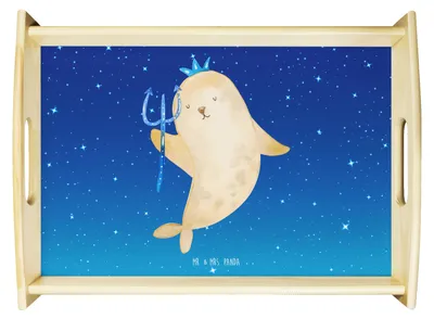 Produktbild von Mr. & Mrs. Panda Tablett Sternzeichen Wassermann - Sternenhimmel Blau - Geschenk, Geburtstag Februar, Servier, Serviertablett, Meer, Holztablett, Deko, Meermann, Nix