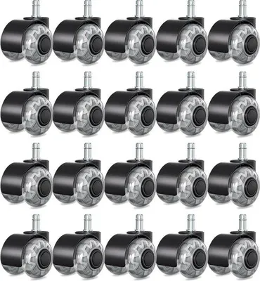 Image de Roues pour fauteuil de bureau - Roue pour fauteuil de bureau - Rotules - 11x22 mm - Lot de 20 - Idéal pour le travail à domicile, sans tapis de sol ni protection pour le sol - Noir - Roues pour chaises - Adaptées aux sols durs - Roues pour fauteuil de bureau résistantes aux rayures