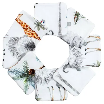 Produktbild von Waschbare Bambus Tücher 8er Set Safari - 10x10 cm - Weiß | by SEVIRA KIDS