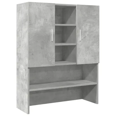 A concrete-effect cabinet with shelves and doors.