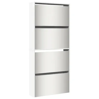 Produktbild von Schuhschrank mit Spiegel 4 Fächer Hochglanz-Weiß 63x17x134 cm
