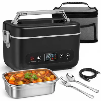 Produktbild von Beheizbare Lunchbox 1,2 L, elektrische Lunchbox mit 12000mAh Akku, kabellos, 5-seitige 360°-Beheizung, 4 Heizmodi, auslaufsicher, Edelstahl