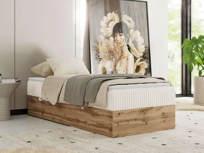 Obrázek produktu pro Kontinentální postel bez čela postele Wood Zero 90x200 cm - Multipocket H4 | Béžová Manšestr - Topper Visco