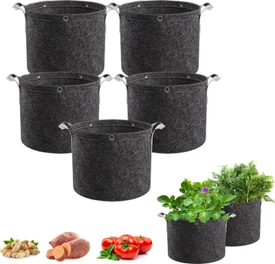 Produktbild von 7 Gallonen Pflanztasche mit Griffen，5 Stück Pflanze Wachsende Tasche Kartoffelsack Pflanzbeutel für Gemüse, Blumen, Früchte