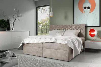 Obrázok produktu pre Posteľ boxspring s prešívaným čelom EUGEN - 200x220, béžová + topper