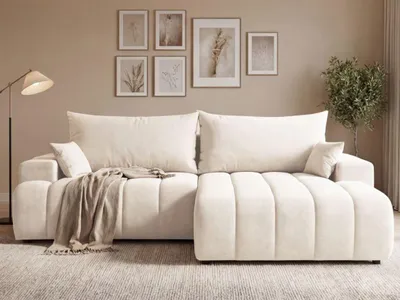 Produktbild von GrainGold Ecksofa L-Form Rechts Caleo - Ecksofa mit Schlaffunktion und Bettkasten - Moderne Ecksofa, Wohnzimmer Ecksofa - Eckcouch Creme (Komodo 10)