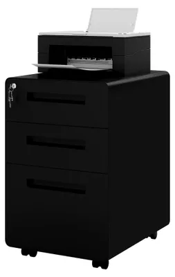 Produktbild von Aktenschrank, Rollcontainer mit 3 Schubladen, unter dem Schreibtisch, abschließbare Schubladen, mit Hängeregistratur, für Akten und Dokumente, schwarz