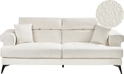 Zdjęcie produktu dla BELIANI Sofa 3-osobowa biała boucle z regulowanym zagłówkiem styl nowoczesny do salonu