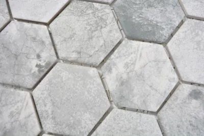 Produktbild von Handmuster Keramik Mosaik Hexagon Zement hellgrau Mosaikfliese Wand Fliesenspiegel Küche Bad MOS11H-0222_m