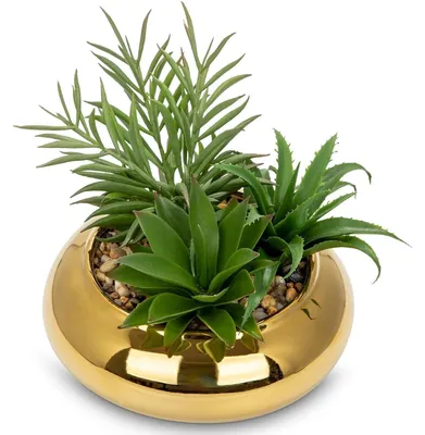 Produktbild von Künstliche Sukkulenten im Keramiktopf 18 cm Gold