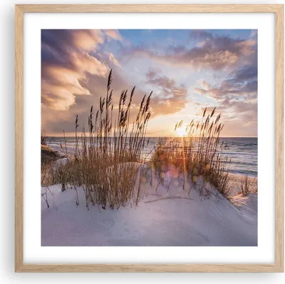 Produktbild von Gerahmtes Poster - Rahmen in heller Eiche - Westen auf der Strand - 50x50 cm - Wand Bild - Wanddeko - Wandbilder - Kunstposter - Wandposter - Bilderrahmen - Bilder - Kunstdruck - P2NAC50x50-4710