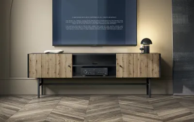 Produktbild von 4ALLHOME TV-Schrank Vio ZL4 155 cm, TV-Lowboard, Fernsehtisch, TV-Möbel, Fernsehschrank, Schwarz + Lamellen