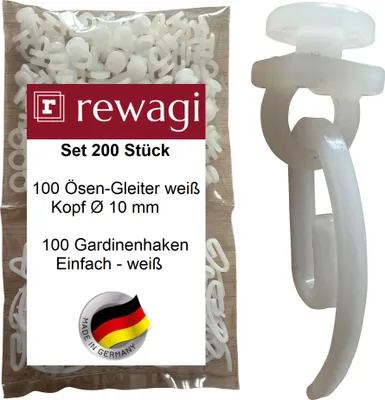 Immagine prodotto di set rewagi - 100 guide per occhielli e 100 ganci per tende, ganci a clip e ganci per pieghe