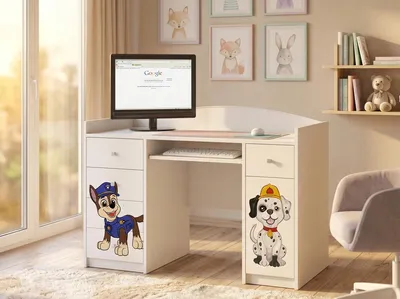Immagine prodotto di Scrivania per computer Happy Babies con vassoio per tastiera, scrivania per ufficio con vassoio per tastiera, 5 cassetti, 1 ripiano, 125x89x60, motivi, adesivi a scelta, bambini