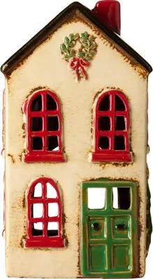 Produktbild von IB Laursen Lichthaus STILLENAT Weiß mit Grüner Tür und Kranz 19 cm Keramik