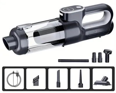 Produktbild von Handstaubsauger - Kabellos bürstenloser Mini-Akkusauger - Nass-Trocken - 16 kPa Saugkraft - 100 W - USB-Ladung - Schwarz