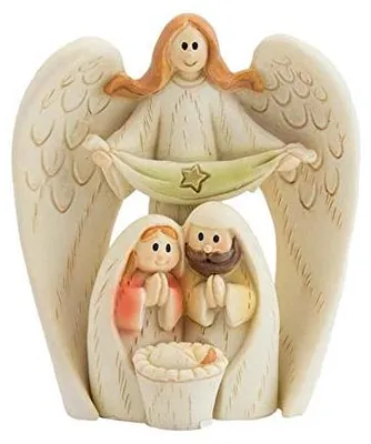 Krippenfiguren mit Engel, Kunstharz, 10 cm, 3 St.
