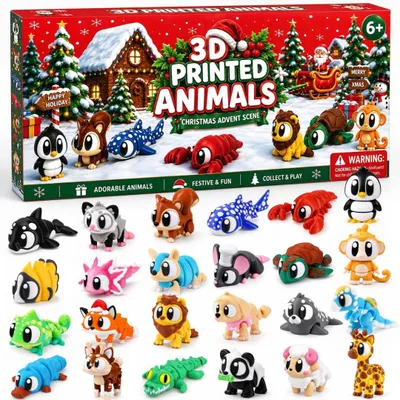 Produktbild von 2026 3D-Druck Tiere Adventskalender, 24 Tage, 24 Überraschungsfiguren, flexibel & beweglich, Sammelspielzeug, Weihnachtsgeschenk für Kinder